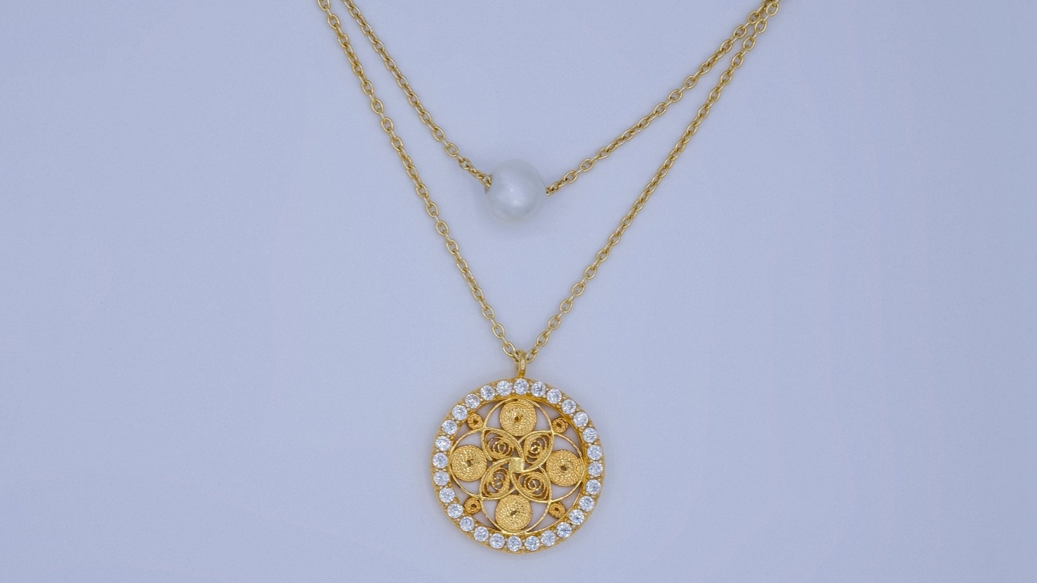 Dreamcatcher ketting met parel en zirkonia's - Dona Aurora