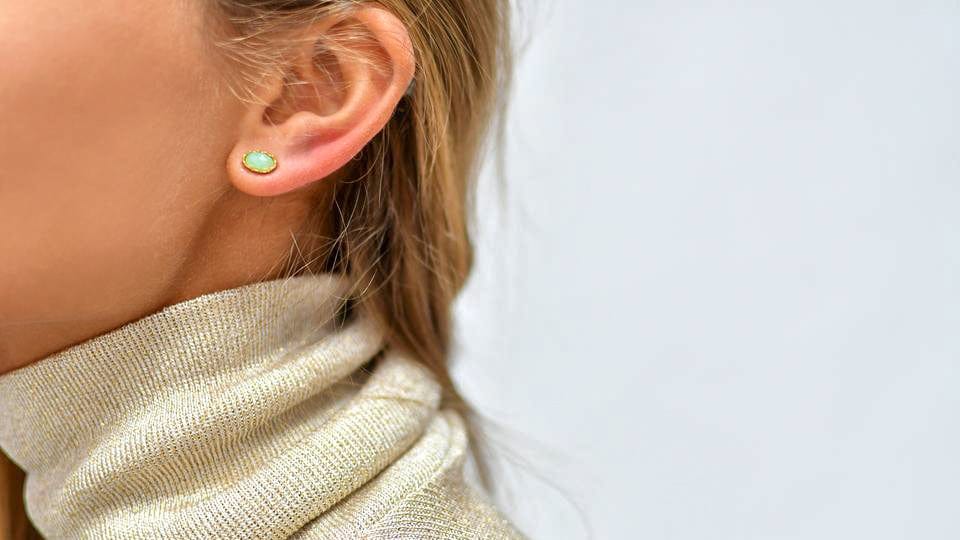 Kleine ovale oorbellen met chrysopraas edelsteen - Dona Aurora