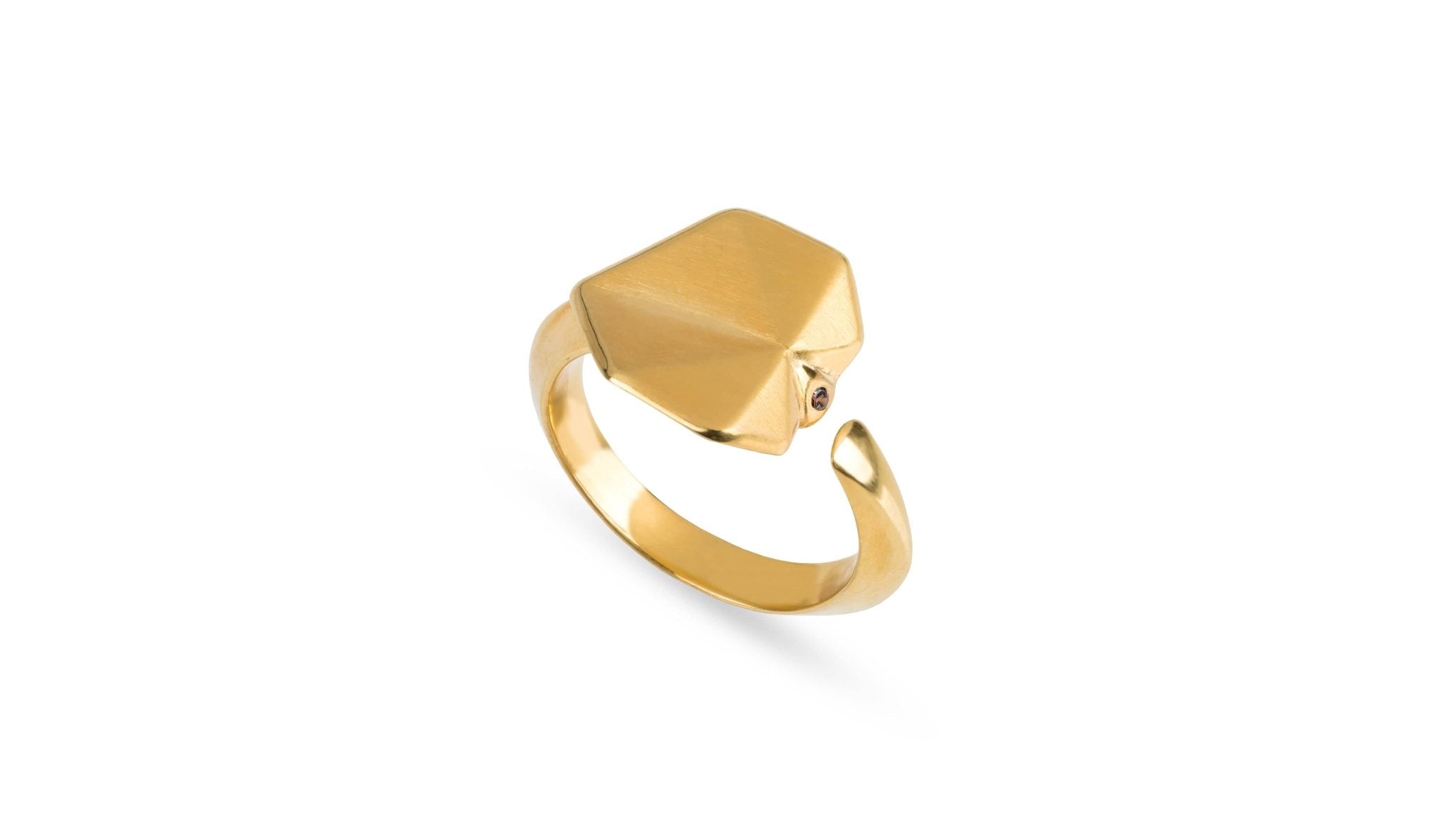 Vergulde designer ring met cognac - kleurige zirkonia - Dona Aurora