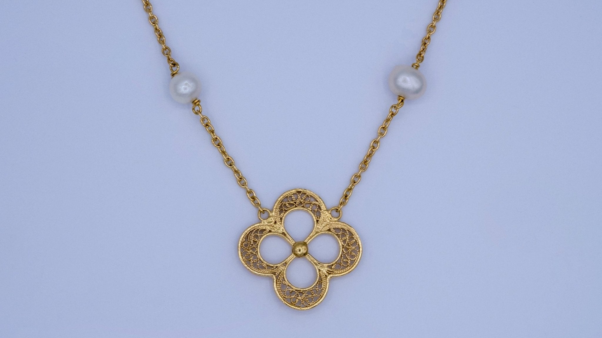 Vergulde ketting met filigraan en parels - Dona Aurora
