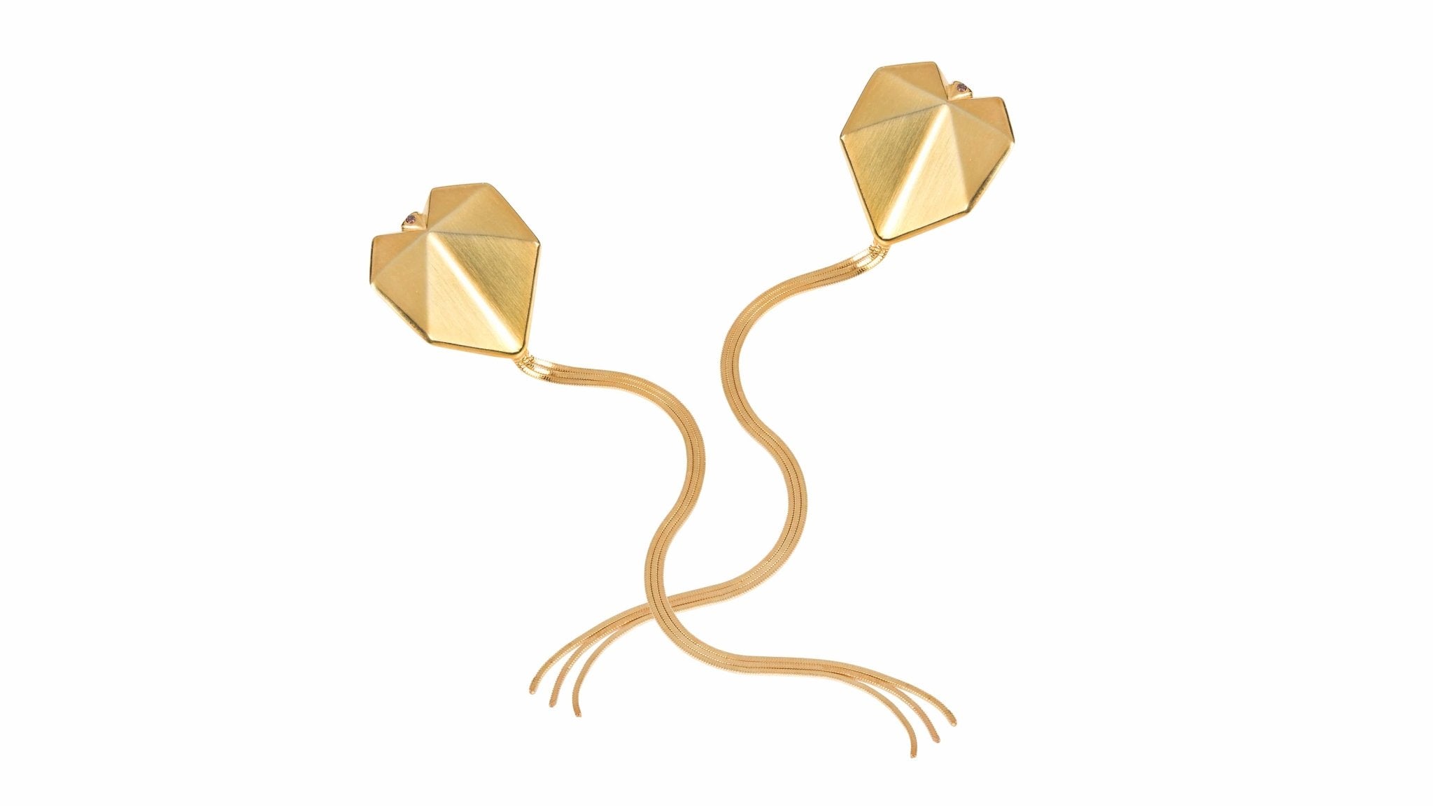 Lange vergulde designer oorbellen met cognac - kleurige zirkonia - Dona Aurora