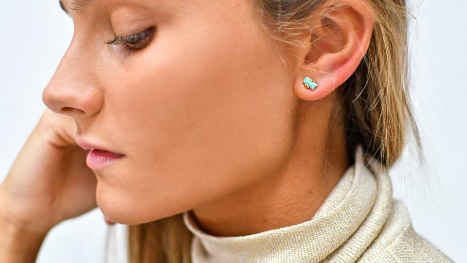 Sea rectangular oorbellen met turkoois - Dona Aurora